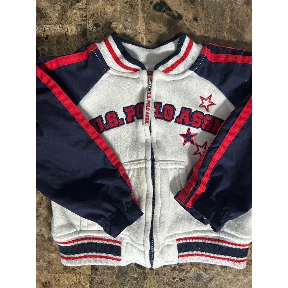 U.S. Polo Assn Baby Boy Track Jacket 12M Red White Blue Star Varsity Full Zip